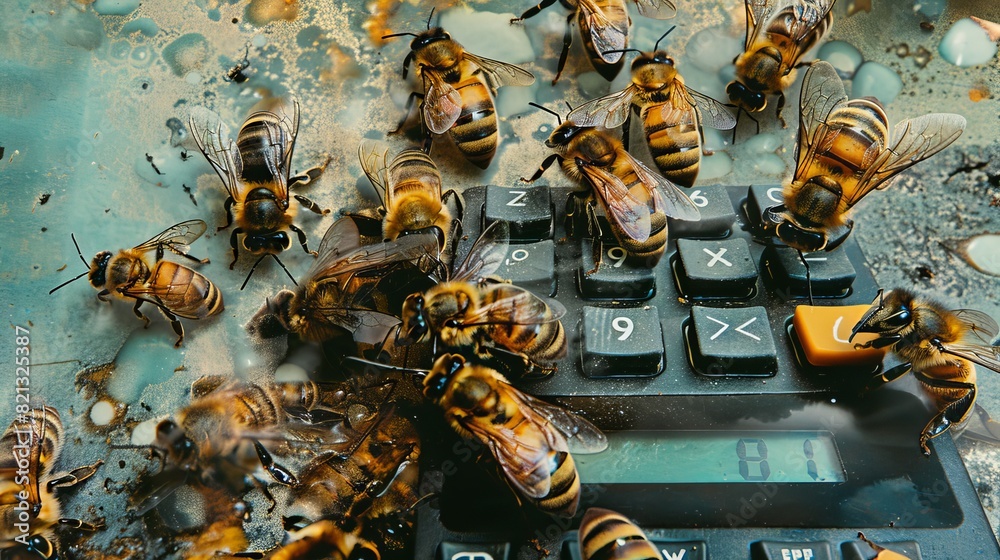 Wall mural Bees on a calculator for technology or nature-themed designs - Wall murals