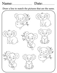 Koala Puzzle. Printable Activity Page for Kids. Educational Resources for School for Kids. Kids Activity Worksheet. Match Similar Shapes