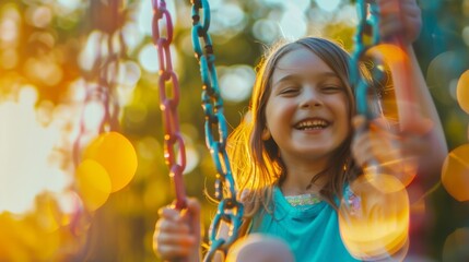 Kids laughing and playing on swings made of atoms and slides made of bonds.