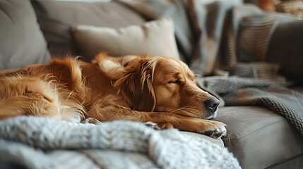 Brown dog laying on couch. Generative by AI