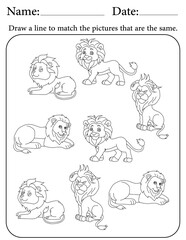 Lion Puzzle. Printable Activity Page for Kids. Educational Resources for School for Kids. Kids Activity Worksheet. Match Similar Shapes