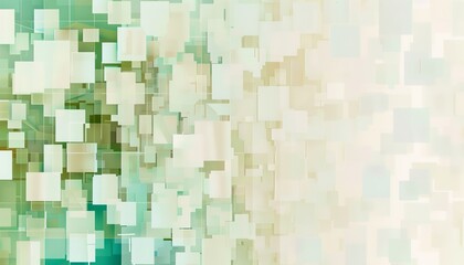 Fototapeta premium Minimalist quantum algorithmic patterns in mint green, taupe, beige, pure white, and olive green tones. Negative space adds depth.