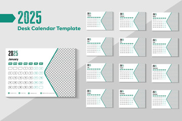 Desk Calendar Template Design 2025, Monthly calendar template for 2025 year.