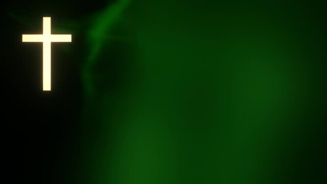 Holy Christian Cross on Green Particle Loop Background