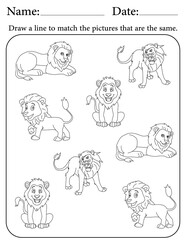 Lion Puzzle. Printable Activity Page for Kids. Educational Resources for School for Kids. Kids Activity Worksheet. Match Similar Shapes