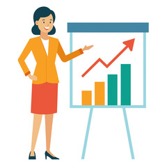 Bussiness woman show the growing up chart graphic in white board white background