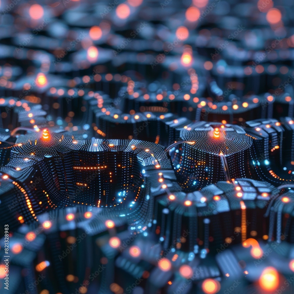 Aufkleber Abstract close-up of glowing circuit board, showcasing futuristic technology with vibrant lights and intricate design patterns.