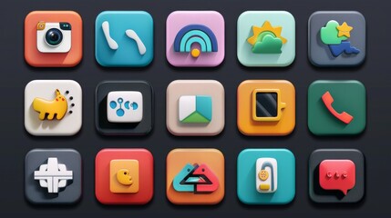 Design a set of modern icons for a mobile app. 