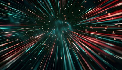 Fototapeta premium Shiny black surfaces with glowing khaki, crimson, and dark seagreen lines symbolize a fast-moving data network.