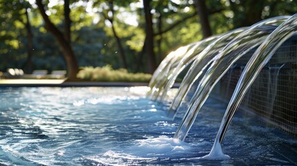 jets of water falling in the form of a waterfall into a pool generative ai