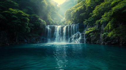 Beautiful waterfall landscape scene