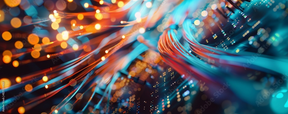 Fototapete Abstract digital network background with vibrant colors representing data flow and connectivity in a futuristic technology concept.
