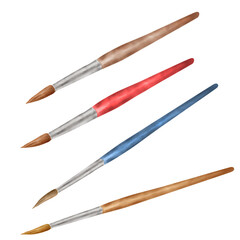 A paint brush highlighted on a white background. , Made with watercolor brushes in Photoshop manually. It is suitable for the postcards, certificates for the day of knowledge and the artist's workshop
