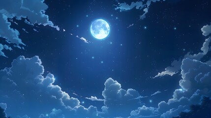 Blue sky ,white Clouds with moon scenery background 