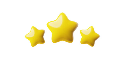 Set of 3D vector icons with three gold stars for feedback on a white background