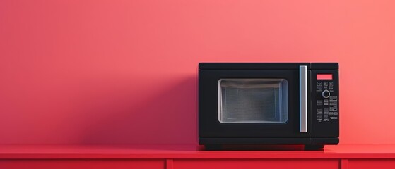 Obraz premium A single microwave on a solid color backdrop with copy space