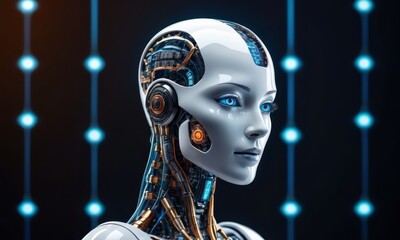 Artificial intelligence cyborg, robotic technology, futuristic robt working, head of a robotic woman