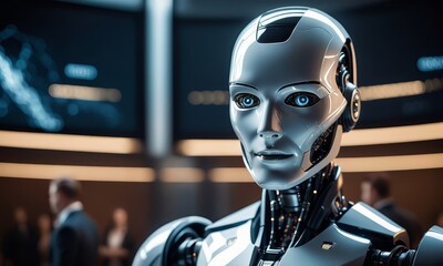 Artificial intelligence cyborg, robotic technology, futuristic robt working