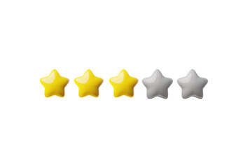 3D vector icons gold stars for feedback in a cartoon style on a white background