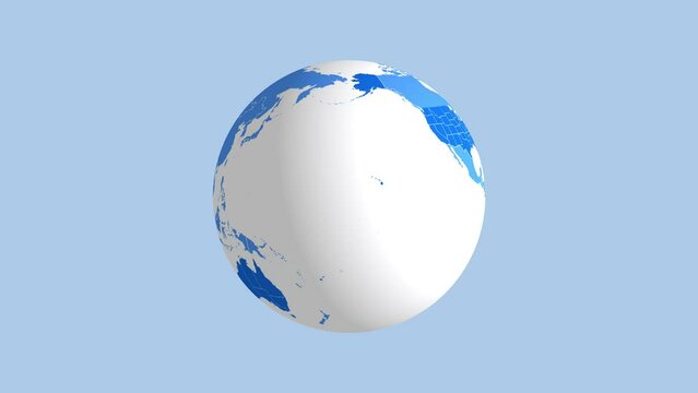 3D glossy Planet Earth Rotation Animation. World map with borders of all countries. Map of United States.  Map of Australian States. Seamless Loop video. 4K.