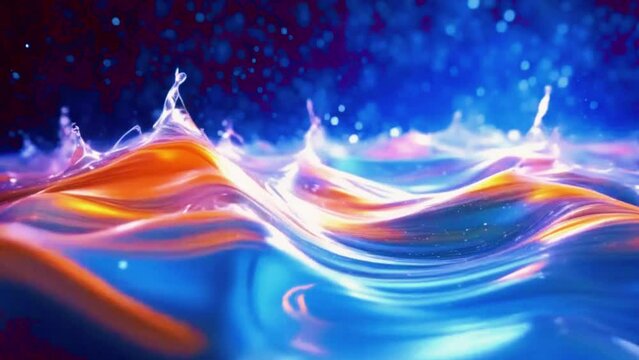 Liquid waves that move and dance in a zero-gravity space environment, reflecting the colors of the galaxy, 4K High-Quality Background Video