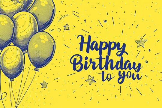 An illustration of helium balloons and the typography of happy birthday for birth congratulation banner and card.
