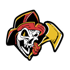 Firefighter Skull Sticker Cartoon Vector Illustration