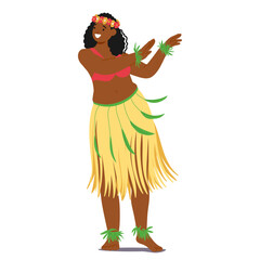 Hawaiian Dancer In Traditional Hula Attire, Performing A Native Dance With Enthusiasm. Featuring A Floral Headdress