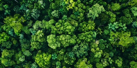 Naklejka premium The photo shows an aerial view of a lush green forest canopy