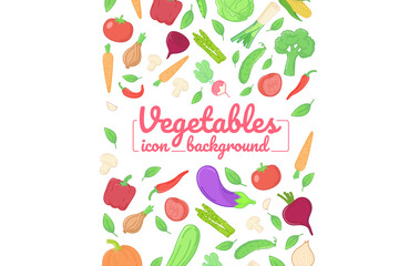 Vegetables flat icons. illustration, card, posters, banners. Vertical background.
