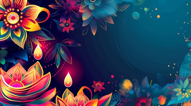 Illustration cards blank template for text of Diwali in colorful styles, with vibrant colors and elements of cultural performances, including space for text in the center for text