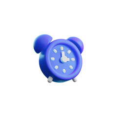3D icon of a blue alarm clock with a dial on a white background