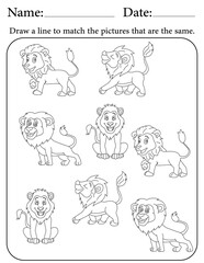 Lion Puzzle. Printable Activity Page for Kids. Educational Resources for School for Kids. Kids Activity Worksheet. Match Similar Shapes