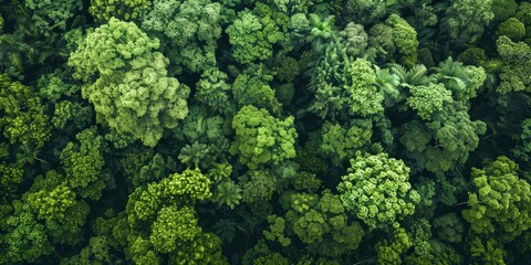 Naklejka premium The photo shows an aerial view of a lush green forest