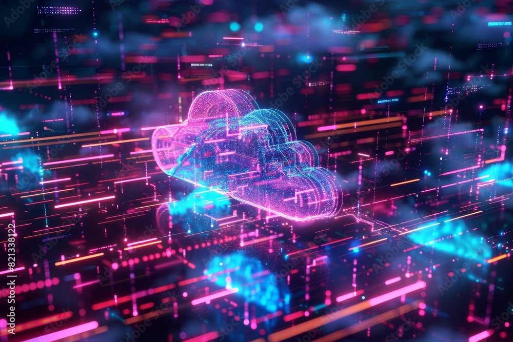 Leinwandbilder futuristic digital cloud technology with vibrant neon lights. abstract representation of data storag
