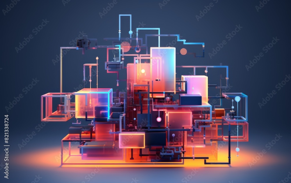 Aufkleber futuristic digital network abstract illustration with glowing elements and connections, showcasing a