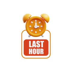 Countdown to last hour of sale with yellow clock. 3D vector illustration.