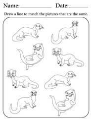 Otter Puzzle. Printable Activity Page for Kids. Educational Resources for School for Kids. Kids Activity Worksheet. Match Similar Shapes