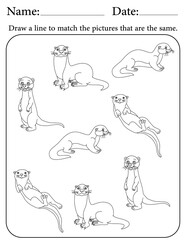 Otter Puzzle. Printable Activity Page for Kids. Educational Resources for School for Kids. Kids Activity Worksheet. Match Similar Shapes