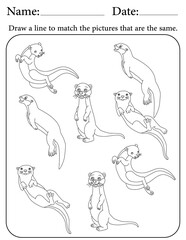 Otter Puzzle. Printable Activity Page for Kids. Educational Resources for School for Kids. Kids Activity Worksheet. Match Similar Shapes