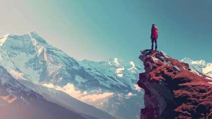 Person Standing on Top of Mountain