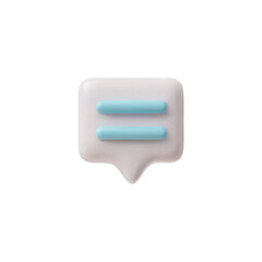 3D glossy white speech bubble with blue text lines, vector rectangle text bubble volume form, chat message dialogue icon