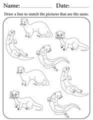 Otter Puzzle. Printable Activity Page for Kids. Educational Resources for School for Kids. Kids Activity Worksheet. Match Similar Shapes