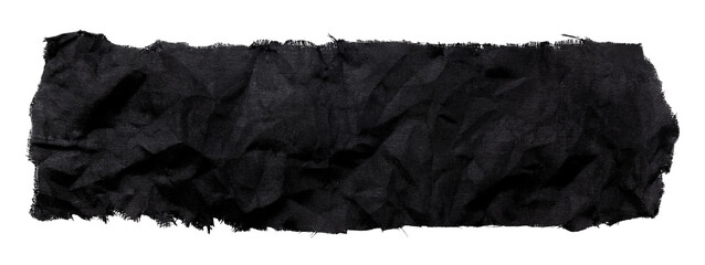 A piece of black satin fabric on a white background. Isolate a crumpled piece of fabric