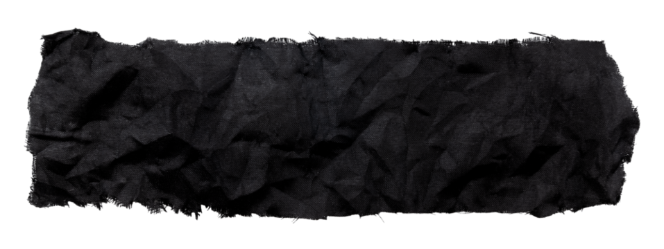 A piece of black satin fabric on a white background. Isolate a crumpled piece of fabric