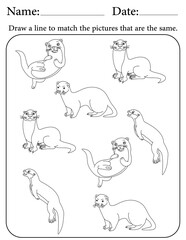 Otter Puzzle. Printable Activity Page for Kids. Educational Resources for School for Kids. Kids Activity Worksheet. Match Similar Shapes