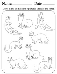 Otter Puzzle. Printable Activity Page for Kids. Educational Resources for School for Kids. Kids Activity Worksheet. Match Similar Shapes