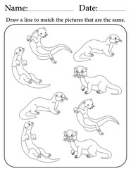 Otter Puzzle. Printable Activity Page for Kids. Educational Resources for School for Kids. Kids Activity Worksheet. Match Similar Shapes