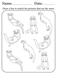 Otter Puzzle. Printable Activity Page for Kids. Educational Resources for School for Kids. Kids Activity Worksheet. Match Similar Shapes