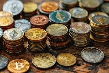 Stacks of Varied Cryptocurrency Coins